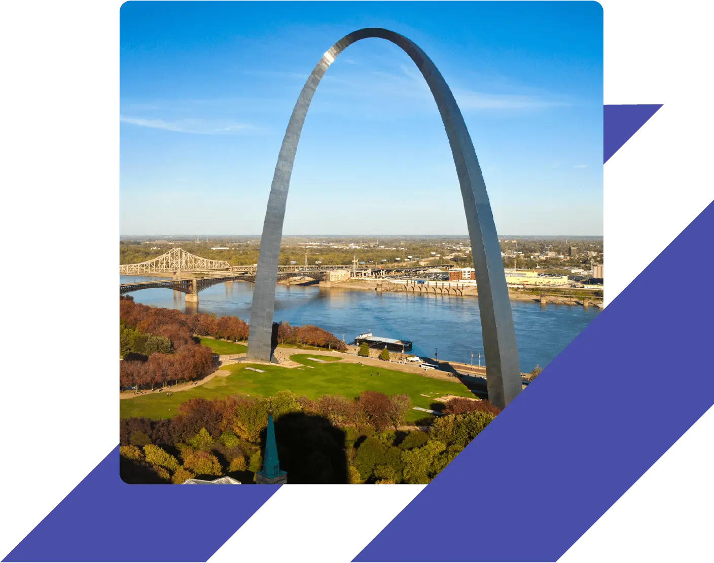 Gateway Arch in St. Louis near the Mississippi River on a sunny day